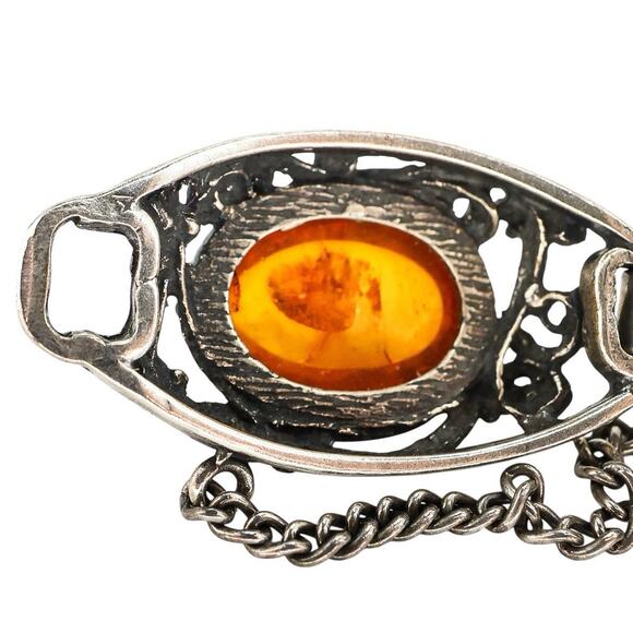 Sterling Silver Filigree Bracelet Baltic Amber Cabs Eastern European 7.5 In Read - Picture 14 of 14